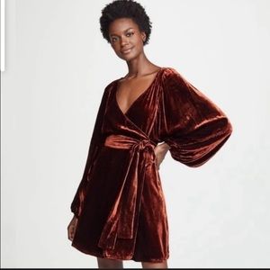 A.L.C Carlo Velvet & Silk Wrap Cognac dress. US 2